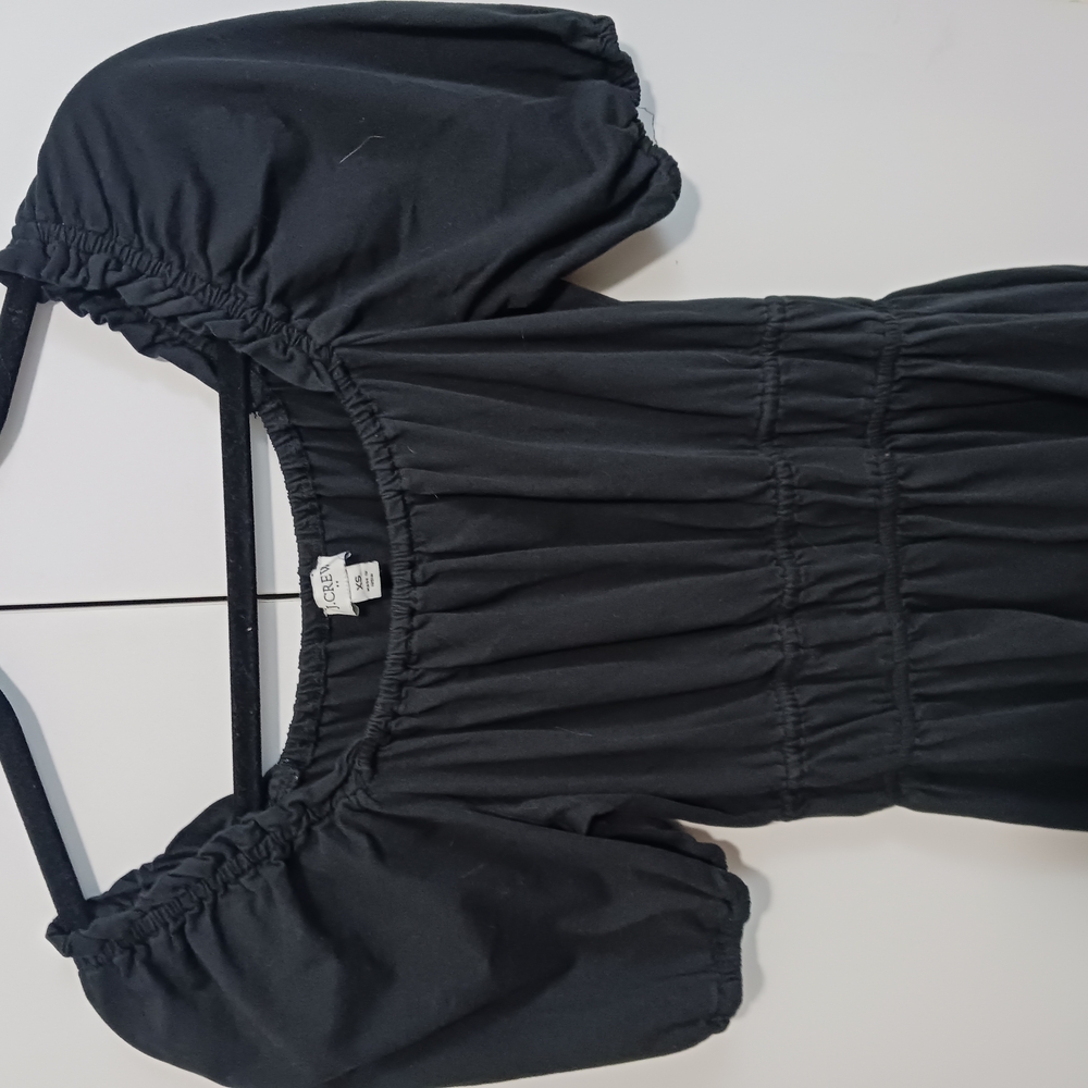 J. Crew Black Ruched Puff Sleeve Blouse